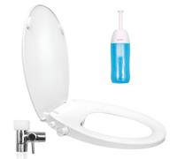 GenieBidet Elongated Bidet Seat Dual Nozzles Self Cleaning Bidet with Adjustable Water Pressure - No Wiring Easy Installation - White