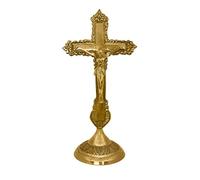 Genieland 9 Inch Antique Brass Jesus Crucifix For Catholic Church Alter. Gold Finished Chapel Standing Ornate Tabletop Cross For Office and Home Decor Housewarming Return Gift Item Bulk