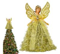 Genikeer 8in Angel Tree Topper | Angel Tree Topper With Wings | Tree Top Angel Pendant | Angel Figurine Treetop Decorations | Delicate Top Angel Statue For Tree Ornaments