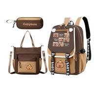 Genikeer Backpack for Girls | Cute Junior High School Capybara Bookbag,Lightweight Children Bookbag with Messenger Bag and A Pencil Case for Teens Child Boys Kids