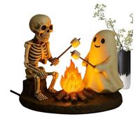 Genikeer Ghost Bonfire Night Light,Skeleton Ghost Campfire Flickering Night Light Indoor Figurine Lamp - LED Halloween Nightlight for Bedroom Study Room Desktop Bedside Mantel Decor