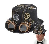 Genikeer Mens Gothic Steampunk Hats, Creative Steampunk Top Hat With Classic Goggles Accessories, Gothic Vintage Costume Headwear With Removable Goggles For Adult Cosplay Dress Up