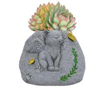 Genikeer Pet Memorial Flower Pot - Cat/Dog Angel Figurine Memorial Statues Resin Planter Pots | Small Plant Pots Outdoor Decor Carved with Butterflies and Branches for Succulents Plant