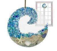 Genikeer Sea Glass Sun Catcher | Sea Glass Sun-catcher - Crashing Wave Beach Ornament | Beach Glass Light Catcher | Romantic Sun Catcher | Sea Glass Hanging Ornaments For Window Tree Decorations