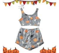 Genikeer Womens Halloween Pajamas Set | Halloween Print Pajama Set | Flannel Vest Pajama Set | Horror Vest Pajama Set Print Glow-in-The-Dark For Womens For Spooky Season Gray