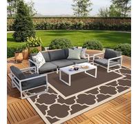 GENIMO 10 ' x 14 ' Outdoor Rug Waterproof for Patio Decor, Foldable Reversible Plastic Straw Area Rugs Mat for Camper, Outside Carpet for Rv, Deck, Porch, Picnic, Beach, Balcony, Coffee & Beige