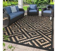 GENIMO 5x8 Outdoor Rug Waterproof, Reversible Mats, Area Rug, Plastic Outside Carpet, Geometric Rv Mat for Patio Camping Rv Picnic Backyard Deck Balcony Porch Beach Trailer (Black & Brown)