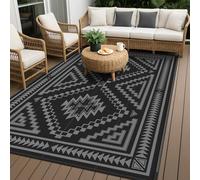 GENIMO Assia Patterned Outdoor Rug 240 x 150 CM, Waterproof Patio Rugs Stain Resistant Carpet UV, Black Grey Reversible