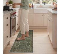 GENIMO Kitchen Rugs Non Slip Washable, 2PCS Kitchen Mats for Floor, Cushioned Standing Mat, Kitchen Runner Rug Floor Mat for Hallway, Laundry, Sink, Entryway, Home, 20"x32"+20"x48", Dark Green/Multi