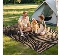 GENIMO Outdoor Rug 120X180CM, Small Botanical Leaf Waterproof Reversible Garden Rug, Washable Patio Carpet, Recycled Plastic, Modern Outside Mat for Out Door, Backyard, Black and Brown