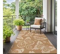 GENIMO Outdoor Rug 120x180cm, Small Botanical Leaf Waterproof Reversible Garden Rug, Washable Patio Carpet, Recycled Plastic, Modern Outside Mat for Out Door, Backyard, Brown and Beige