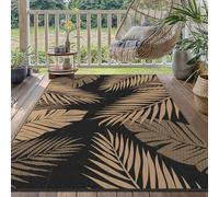 GENIMO Outdoor Rug 150x240cm - Waterproof Reversible Garden Carpet, UV Resistant & Washable Patio Mat for Balcony, Picnic, RV, Backyard - Black & Brown