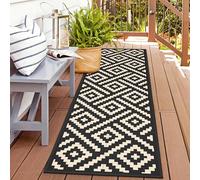GENIMO Outdoor Rug 2.5'x8' Waterproof, Reversible Camping Mat, Plastic Straw Rugs for Patio, RV, Camper, Balcony, Backyard, Picnic, Deck (Black & Beige)