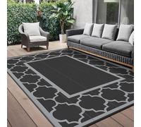 GENIMO Outdoor Rug 240 x 300 cm - Large Waterproof Reversible Garden Rug, Washable Plastic Carpet for RV, Patio, Camping, Picnic, Deck, Camper, Black & Grey