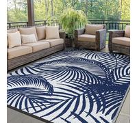 GENIMO Outdoor Rug 240X300CM, Extra Large Botanical Leaf Waterproof Reversible Garden Rug, Washable Patio Carpet, Recycled Plastic, Modern Outside Mat for Out Door, Backyard, Blue and White