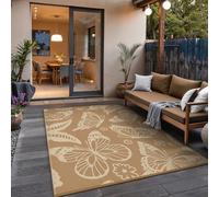 GENIMO Outdoor Rug 240x300cm, Extra Large Butterfly Pattern Waterproof Reversible Garden Rug, Washable Patio Carpet, Recycled Plastic, Modern Outside Mat for Out Door, Backyard, Brown and Beige