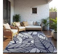GENIMO Outdoor Rug 270x360cm, Extra Large Botanical Leaf Waterproof Reversible Garden Rug, Washable Patio Carpet, Recycled Plastic, Modern Outside Mat for Out Door, Backyard, Blue and White
