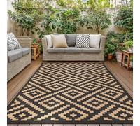 GENIMO Outdoor Rug 275x365cm - Large Reversible Waterproof Garden Rug, Washable Patio Carpet, UV Resistant, Recycled Plastic, Modern Outdoor Mat for Picnic, Backyard, Black & Brown