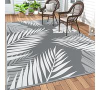 GENIMO Outdoor Rug 5' x 8' Waterproof for Patios Clearance, Reversible Plastic Straw Camping Carpet, Large Area Rugs Mats for RV, Picnic, Backyard, Deck, Balcony, Porch, Beach, Grey&White