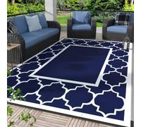 GENIMO Outdoor Rug 8' x 10' Patio Waterproof, Foldable Reversible Plastic Straw Area Rugs Mat for Camper Decor, Outside Carpet for Rv, Deck, Porch, Picnic, Beach, Balcony, Blue & White