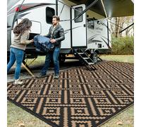 GENIMO Outdoor Rug for Patio Clearance, 8'x16' Waterproof Camping Mat, Reversible Plastic Straw Rugs for RV, Camper, Balcony, Backyard, Picnic, Deck, Black & Brown
