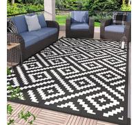 GENIMO Outdoor Rug for Patio Clearance,9'x12' Waterproof Large Mat,Reversible Plastic Camping Rugs,Rv,Porch,Deck,Camper,Balcony,Backyard,Black & White