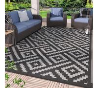 GENIMO Outdoor Rug for Patio Clearance,9'x12' Waterproof Large Mat,Reversible Plastic Camping Rugs,Rv,Porch,Deck,Camper,Balcony,Backyard,Black & Gray