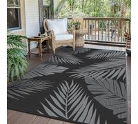 GENIMO Outdoor Rug Garden Rugs Outdoor Waterproof Reversible Washable UV Resistant Carpet Modern Large Area Rugs for Patios, Garden, RV, Picnic, Backyard, Balcony, 180x275cm, Black & Grey