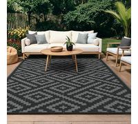 GENIMO Outdoor Rug Garden Rugs Waterproof Reversible Recycled Outdoor Carpet Washable UV Resistant Modern Area Rugs for Patios, Picnic, Backyard, 180x275cm, Black & Grey