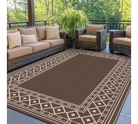 GENIMO Outdoor Rug Waterproof for Patio, 8'x10' Foldable Reversible Plastic Straw Carpet for Travel Trailers, Outside Area Mat for Rv, Deck, Picnic, Porch, Camper, Balcony, Beach, Coffee & Beige
