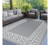 GENIMO Outdoor Rug Waterproof for Patio Decor, 6'x9' Reversible Plastic Straw Area Carpet, Camping Outside Mat for Outdoor, RV, Deck, Camper, Balcony, Picnic, Grey & White