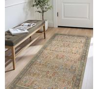 GENIMO Persian Hallway Runner, 80 X 150 cm Corridor Area Rugs Long Floor Carpet Hall Kitchen Bathroom Washable, Vintage Green Brown