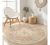 GENIMO Round Rugs Living Room 160cm, Vintage Area Rugs, Machine Washable, Non-Slip Carpet, Low Pile, Non-Shedding, Traditional Oriental Printed Design, Dining Room, Bedroom