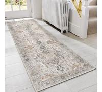 GENIMO Runner Rug 2x8 Non Slip Vintage Hallway Runner Rug, Low Pile Lightweight Rugs for Entryway, Hallway, Kitchen and Corridor, Light Taupe Brown