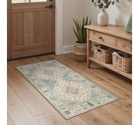 GENIMO Runner Rug 60x120cm,Washable Oriental Ethnic Pattern Rug for Hallway,No Pile Boho Carpet with Non Slip Backing for Bedroom,Kitchen,Landary Balcony,Green