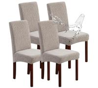 Genina Waterproof Chair Covers for Dining Room Set of 4, Dining Room Chair Covers Protectors Stretch Kitchen Parson Chair Slipcovers(Leaves-Warm Gray, 4 PCS)