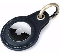 Genine Leather Compatible with Apple AirTag Keyring Holder Leather. Anti Lost Secure Key Ring for Key Pet Collar Luggage Bag Travel. Scratch Resistant Protective Air Tag Case Cover (Blue)