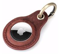 Genine Leather Compatible with Apple AirTag Keyring Holder Leather. Anti Lost Secure Key Ring for Key Pet Collar Luggage Bag Travel. Scratch Resistant Protective Air Tag Case Cover (Red)