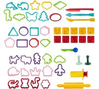 Genio Kids Modelling Dough Play Tools and Cutters 50 Pieces - Plasticine Moulds, Air Dry Clay Tools for Children, Moulding Tools and Accessories, Kids' Creative Play & Arts and Crafts Set