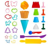 Genio Kids Modelling Dough Tools and Cutters Set 30 Pcs - Dough Cutter Rollers, Sandcastle Cake and Ice Cream Moulds, Plasticine Clay Stamps, Creative Gift Set for Kids, Toddlers, Pre-School 3+