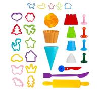 Genio Kids Modelling Dough Tools Set 32 Pcs - Dough Cutter Rollers, Sandcastle Cake and Ice Cream Moulds, Plasticine Clay Stamps, Creative Gift Set for Kids, Toddlers, Pre-School