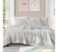 Geniospin Full Comforter Set 8 Pieces, Bed in A Bag with Comforter, Sheets, Pillowcases & Shams, Pom Tufted Design, All Season Down Alternative Bedding Sets
