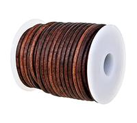 GENIQUE Real/Genuine Round Leather Cord for Jewelry Making, Leather String Cord for Crafting, Necklace, Bracelets, Braiding, Wraps (3mm, Antique Brown Distressed)