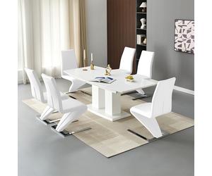 genisimo large gloss extending dining table 6 demi z white chairs