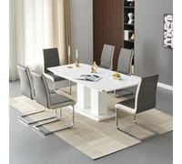 genisimo large gloss extending dining table 6 symphony grey chairs