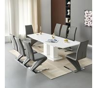 genisimo large gloss extending dining table 8 demi z grey chairs