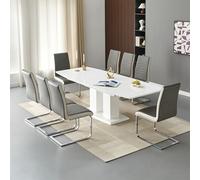 genisimo large gloss extending dining table 8 symphony grey chairs