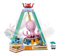 Geniteen City Amusement Park Building Block Set,1106PCS Rotatable Octopus Pendulum Ride Construction Toy With Ice Cream Car Creative Home Decoration For Adults