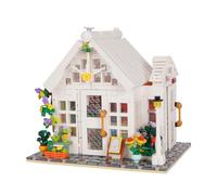Geniteen Flower House Building Block Kit, 1593PCS Sunshine Greenhouse Construction Model Kit Creative Street View Architecture Toys