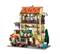 Geniteen Italian Pizza Shop Building Block Set, 1962 PCS City House Architecture Kit Creative Street View Restaurant MOC Model DIY Toy for Adults